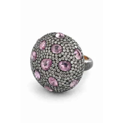 Pembe Safir ve Pırlanta Bombeli Tasarım Yüzük