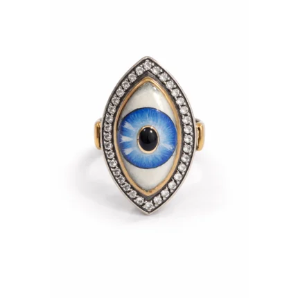 Pırlanta Çerçeveli Nazar Boncuklu Tasarım Yüzük