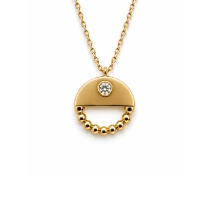 Pırlanta Detaylı Altın Yarım Ay Halka Kolye