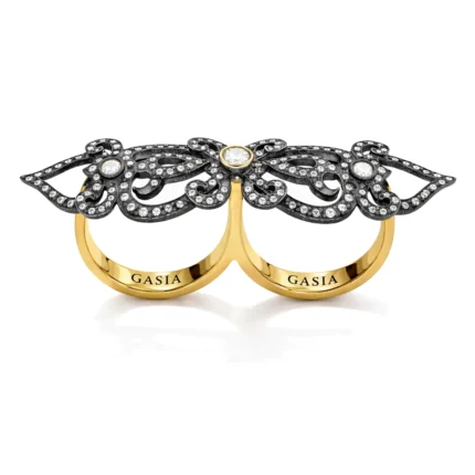 Pırlanta Detaylı Çift Parmak Tasarım Yüzük