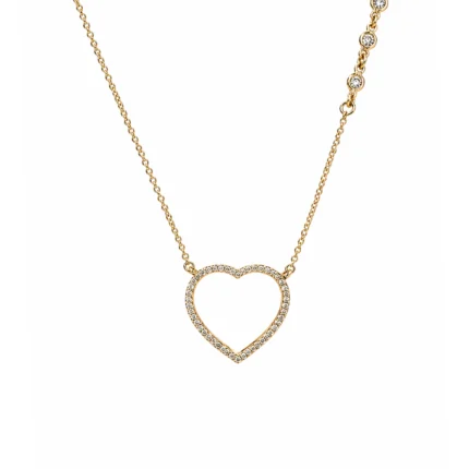 Pırlanta Taşlı Kalp Figürlü Altın Kolye