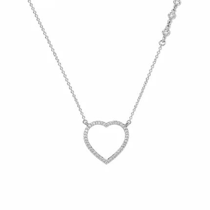 Pırlanta Taşlı Kalp Figürlü Beyaz Altın Kolye