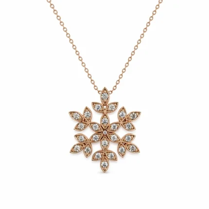 Rose Gold Pırlanta Detaylı Kar Tanesi Kolye