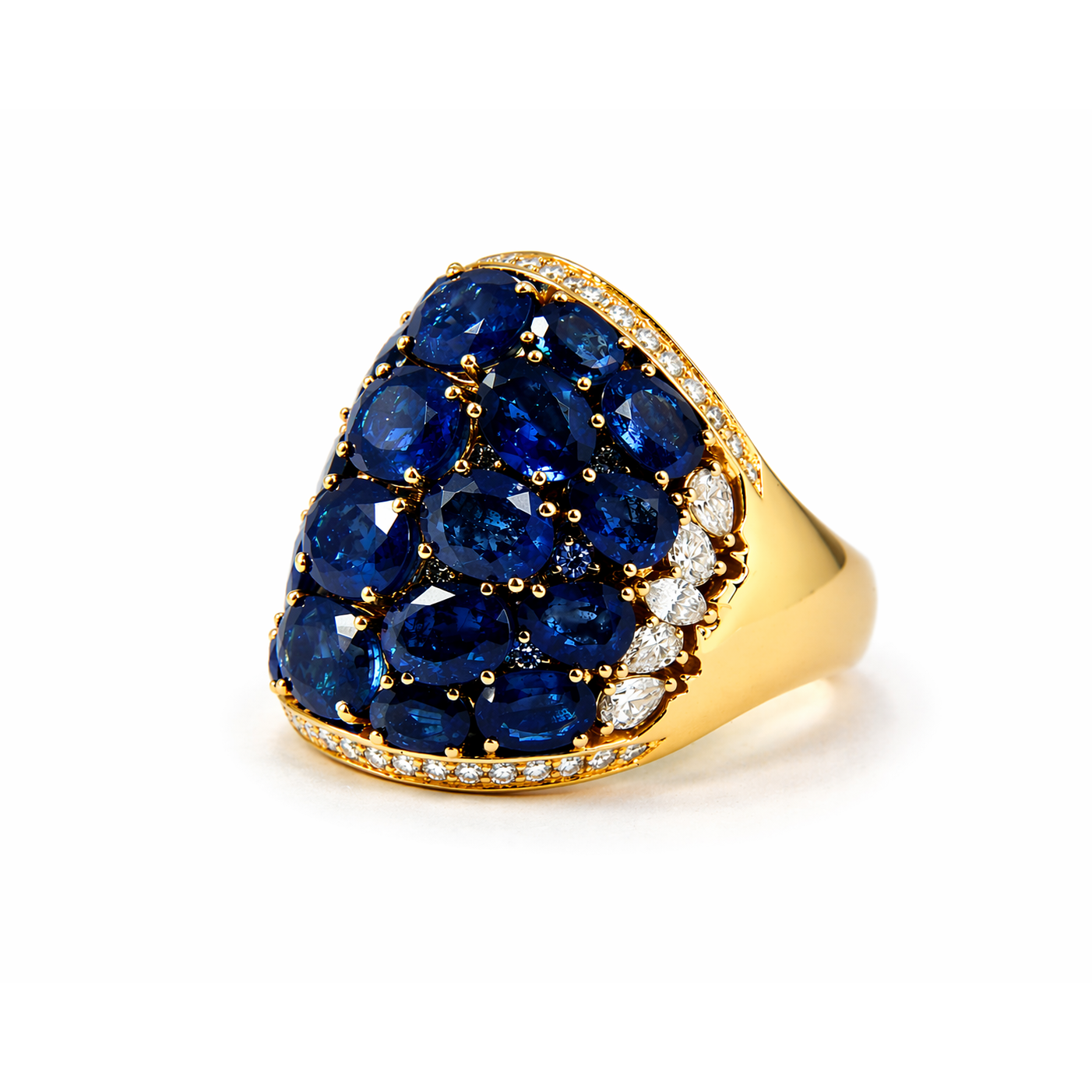 Safir taşlı pırlanta detaylı bombeli altın yüzük Safir taşlı pırlanta detaylı bombeli altın yüzük - Görsel 1