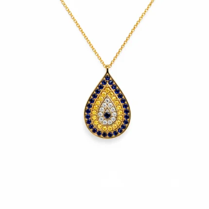 Safir ve Sarı Safir Damla Kolye