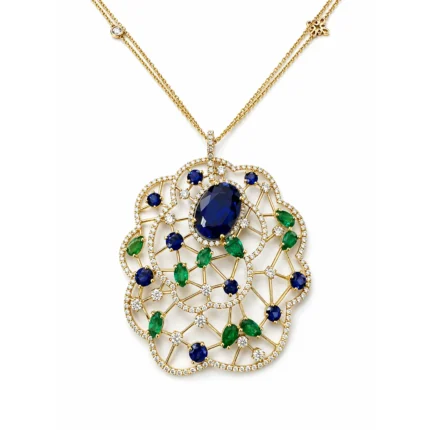 Safir ve Zümrüt Taşlı Pırlanta Kolye