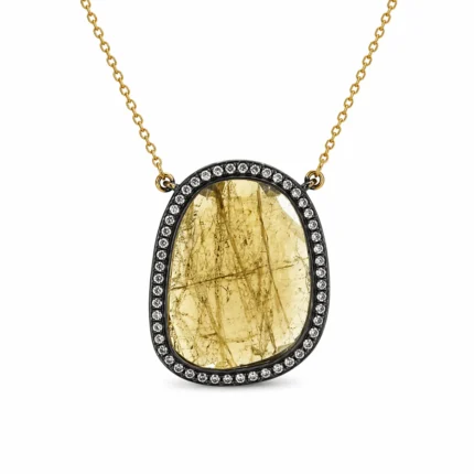 Sarı Turmalin ve Pırlanta Detaylı Altın Kolye