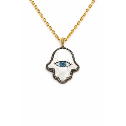 Sedef Üzerine Nazar Boncuklu Fatima Ana Eli Kolye
