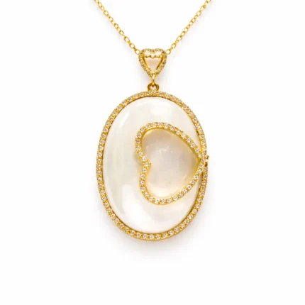 Sedef ve Pırlanta Detaylı Kalp Motif Altın Kolye