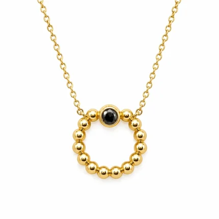 Siyah Elmas Detaylı Altın Halka Kolye