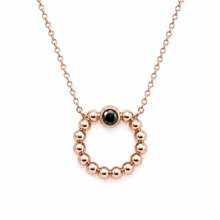 Siyah Elmas Detaylı Rose Gold Halka Kolye