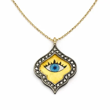 Siyah Pırlanta Detaylı Nazar Göz Altın Kolye