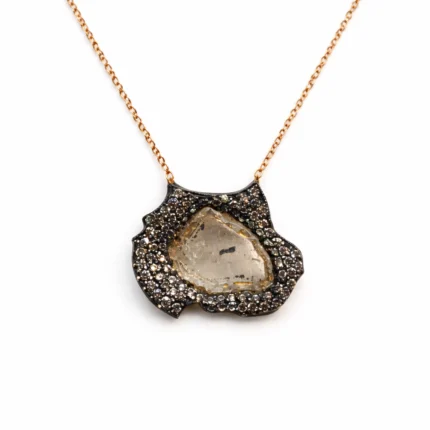 Slice Pırlanta Taşlı Okside Gümüş Kolye