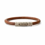 Türkbükü Yuvarlak Kahverengi Deri Pırlanta Detaylı Erkek Bileklik