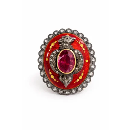 Yakut Taşlı Vintage Mine İşlemeli Yüzük