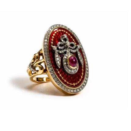 Yakut Taşlı ve Pırlanta Detaylı Mineli Altın Yüzük