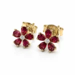 Yakut ve Pırlanta Taşlı Çiçek Formlu Beyaz Altın Küpe - Görsel 2