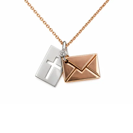 Zarf ve Haç Detaylı Rose Gold Kolye