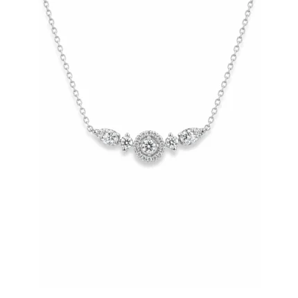 Zarif Halo Detaylı Pırlanta Beyaz Altın Kolye