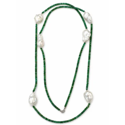 Zümrüt Taşlı Barok İnci Kolye