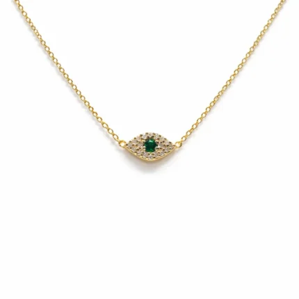 Yeşil Granat Taşlı Pırlanta Detaylı Göz Altın Kolye