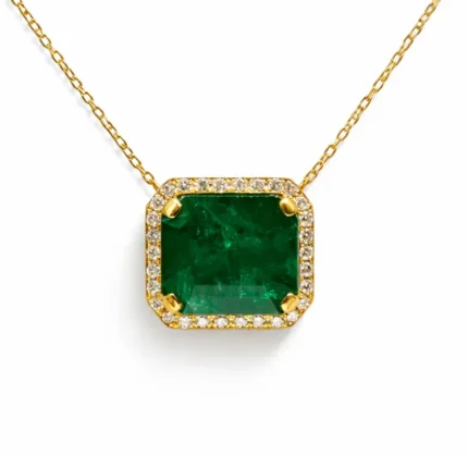 Zümrüt ve Pırlanta Kare Kolye