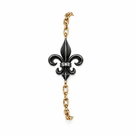 Fleur De Lis Okside Gümüş ve Altın Zincir Bileklik