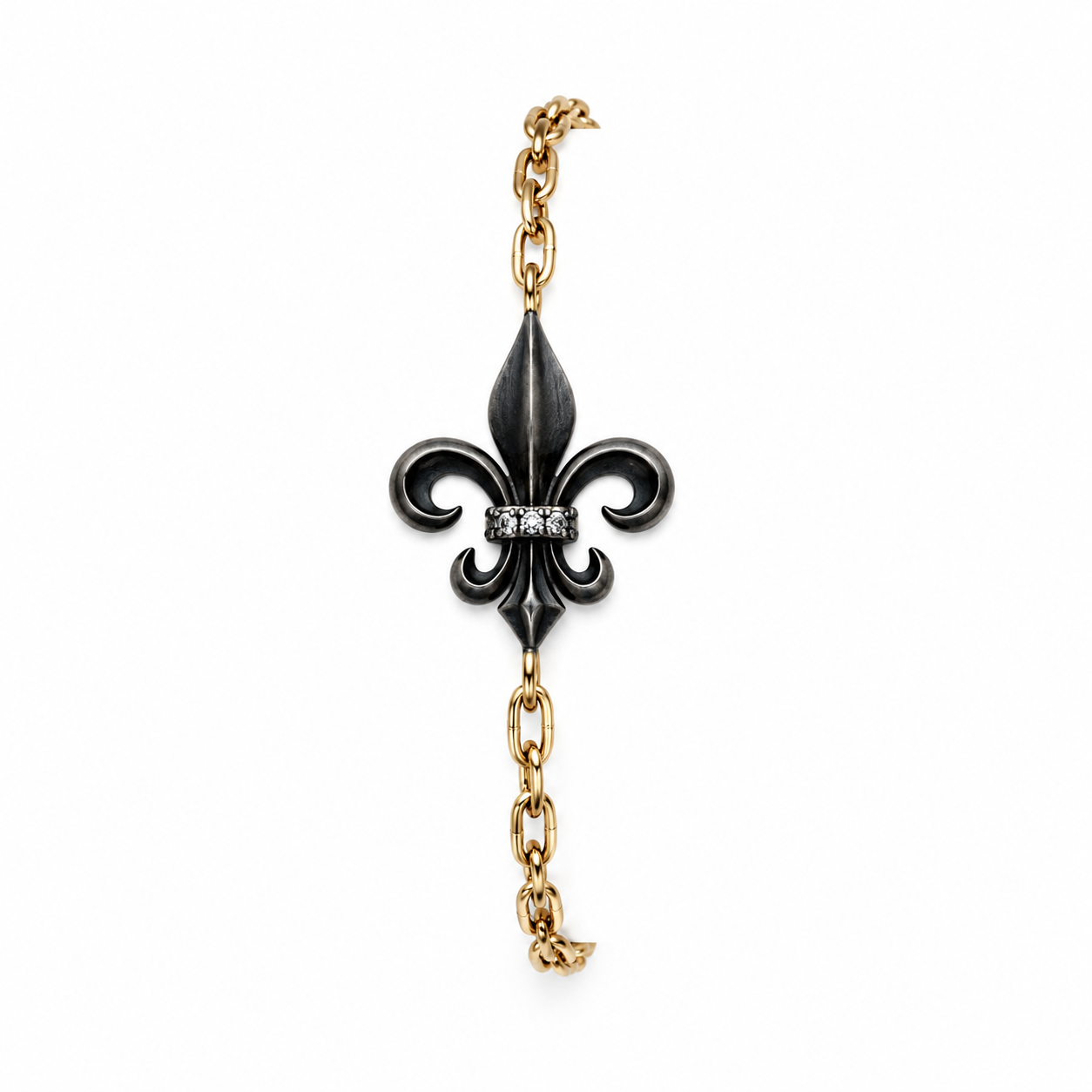 Fleur De Lis Okside Gümüş ve Altın Zincir Bileklik Fleur De Lis Okside Gümüş ve Altın Zincir Bileklik - Görsel 1
