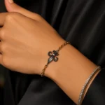 Fleur De Lis Okside Gümüş ve Altın Zincir Bileklik - Görsel 2