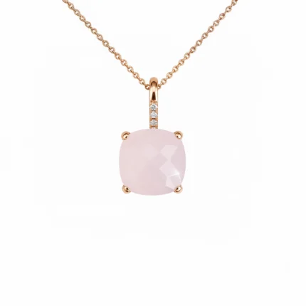 Rose Quartz ve Pırlanta Detaylı Rose Gold Kolye