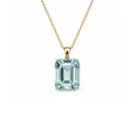Dikdörtgen Sky Blue Topaz Taşlı Altın Kolye - Görsel 2