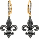 Fleur De Lis Okside Gümüş, Altın ve Doğal Pırlantalı Küpe - Görsel 2