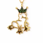 Green Garnet Taşlı Taçlı Kurbağa Kolye - Görsel 2