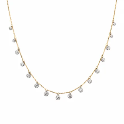 Naturel Diamond Sallantılı Bezel Taşlı Altın Zincir Kolye