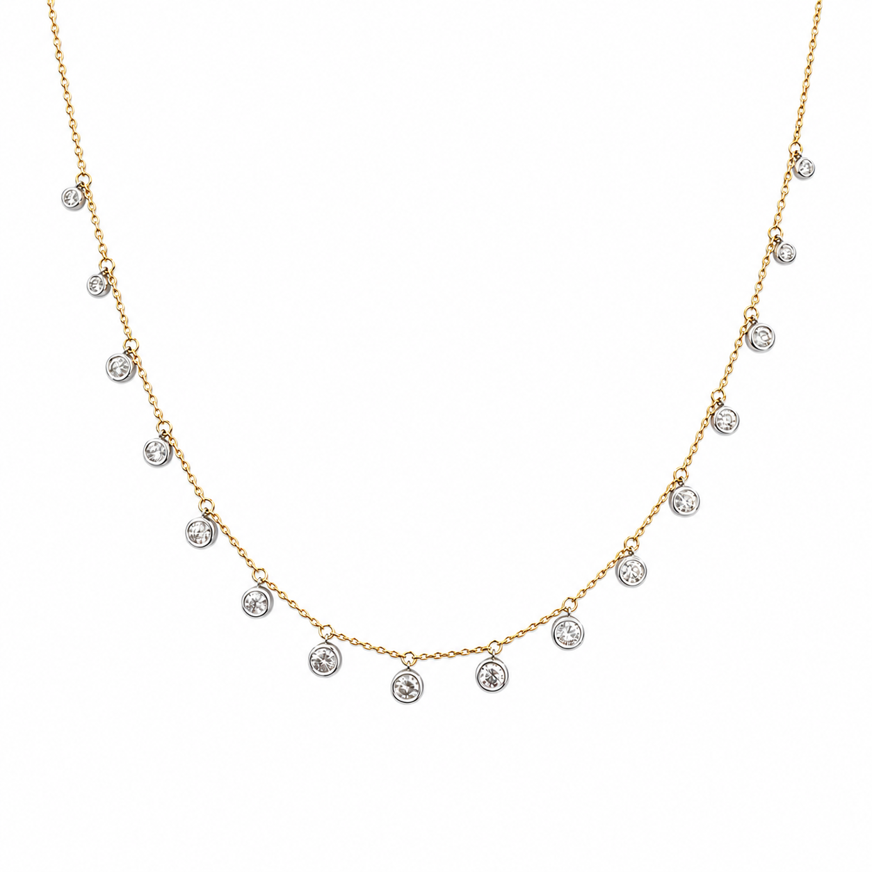 Naturel Diamond Sallantılı Bezel Taşlı Altın Zincir Kolye Naturel Diamond Sallantılı Bezel Taşlı Altın Zincir Kolye - Görsel 1
