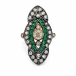 Zümrüt ve Doğal Pırlantalı Art Deco Yüzük