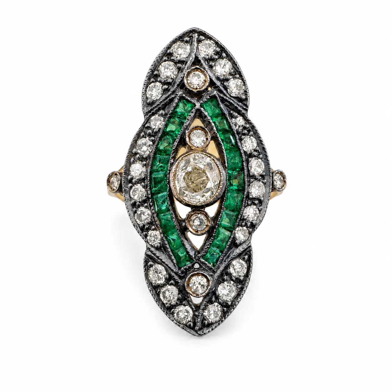 Zümrüt ve Doğal Pırlantalı Art Deco Yüzük Zümrüt ve Doğal Pırlantalı Art Deco Yüzük - Görsel 1