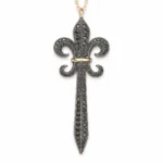Siyah Pırlantalı Fleur de Lis Motifli Gümüş ve Altın Detaylı Özel Tasarım Kolye - Görsel 2