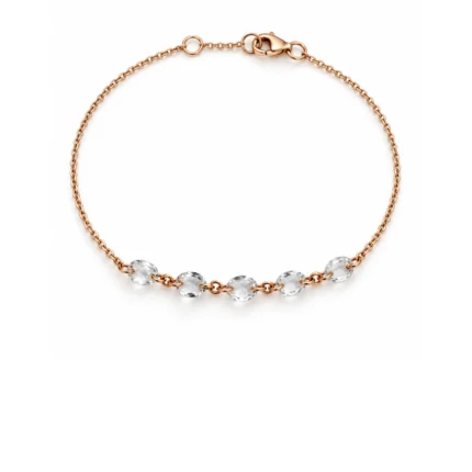 Beş Beyaz Safir Taşlı Rose Gold Zincir Bileklik