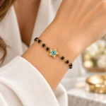 Nazar Motifli Pırlantalı Altın Yıldız ve Siyah Spinel Taşlı Bileklik - Görsel 2
