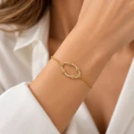Organik Formlu Pırlantalı Rose Gold Zincir Bileklik - Görsel 2