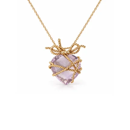 Pink Amethyst Altın Kalp Kolye
