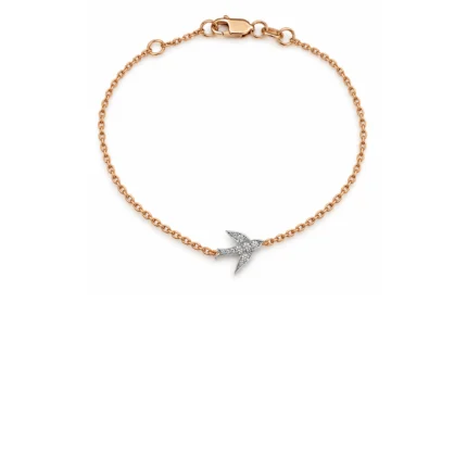 Pırlantalı Beyaz Altın Kırlangıç Motifli Rose Gold Zincir Bileklik