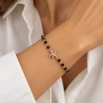 Pırlantalı Deniz Yıldızı Rose Gold Siyah Spinel Taşlı Bileklik - Görsel 2