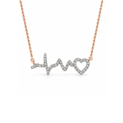 Pırlantalı Kalp Atışı Rose Gold Kolye