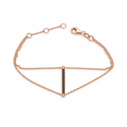 Siyah Pırlantalı Rose Gold Çift Zincir Bileklik