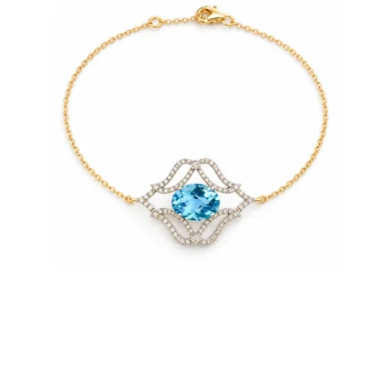 Swiss Blue Topaz ve Pırlantalı Altın Zincir Bileklik